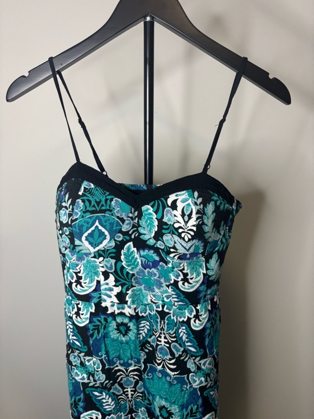 Floral Teal & Black Spaghetti Strap Jumpsuit